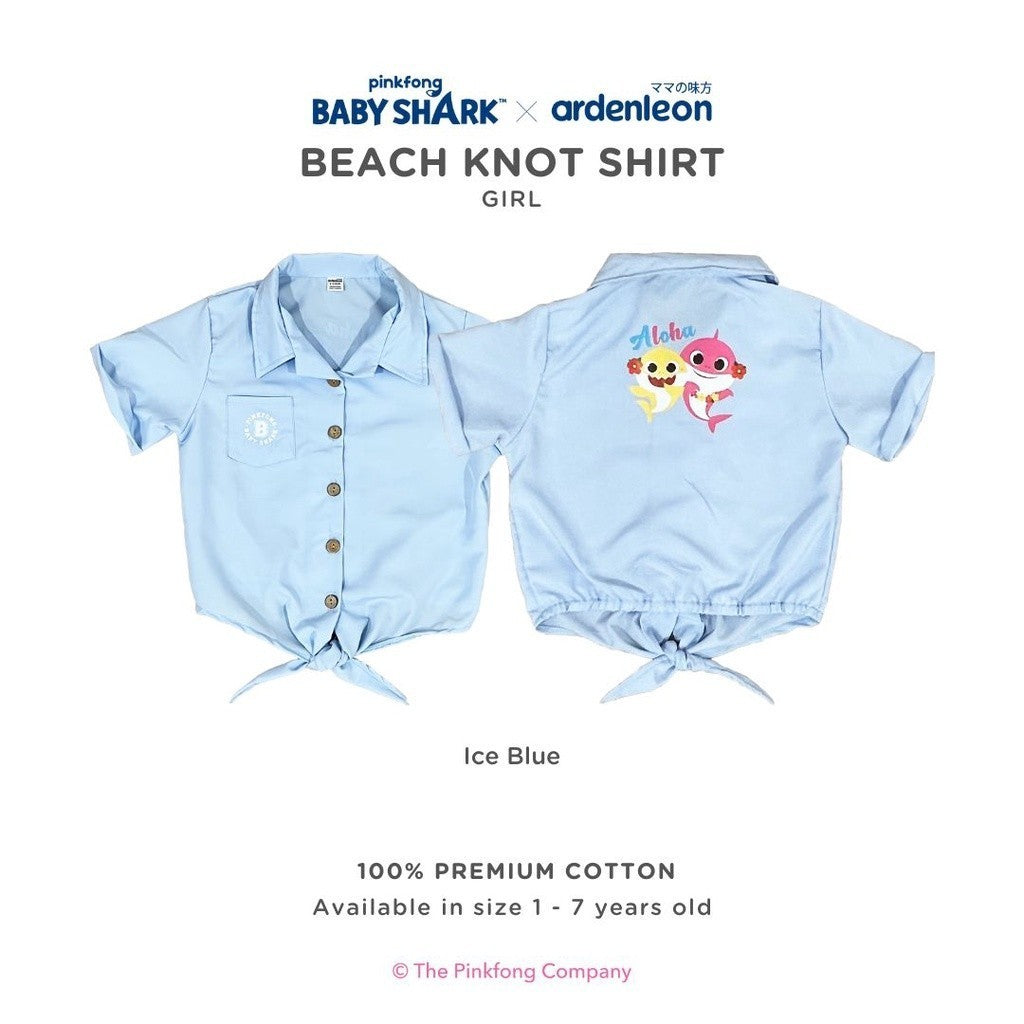 ARDENLEON Atasan Anak Perempuan Kemeja Pinkfong Baby Shark Knot Shirt