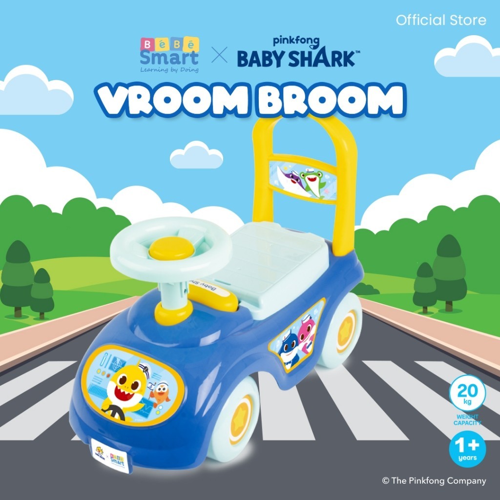 BEBE SMART Vroom Broom Ride On Pink Fong Baby Shark / Mobil Anak Bisa Dinaiki / Mainan Anak / Mobil Mobilan