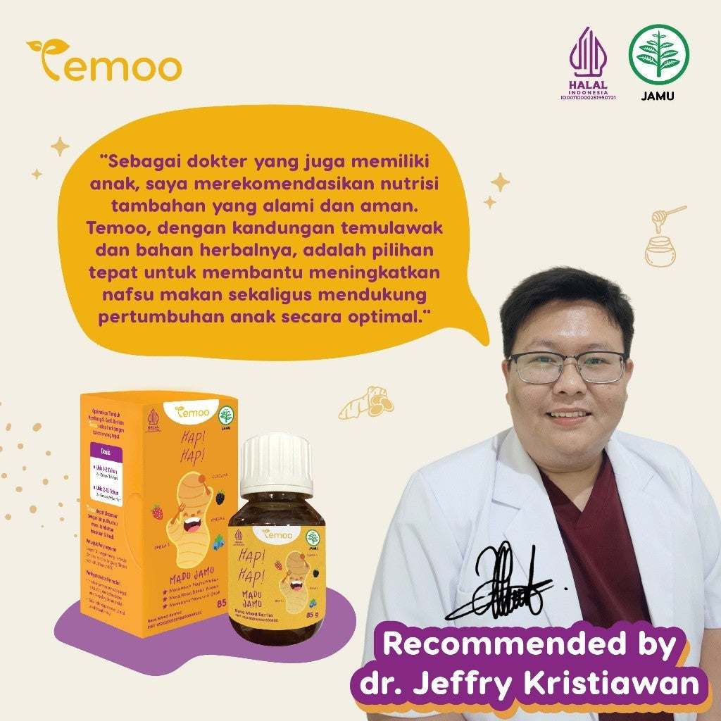 Temoo Hap Hap Madu Jamu 85 gr - Vitamin Penggemuk Badan Anak & Vitamin Otak Anak Cerdas Daya Ingat - Obat Nafsu Makan Gemuk Berat Badan Balita Suplemen Makanan T11