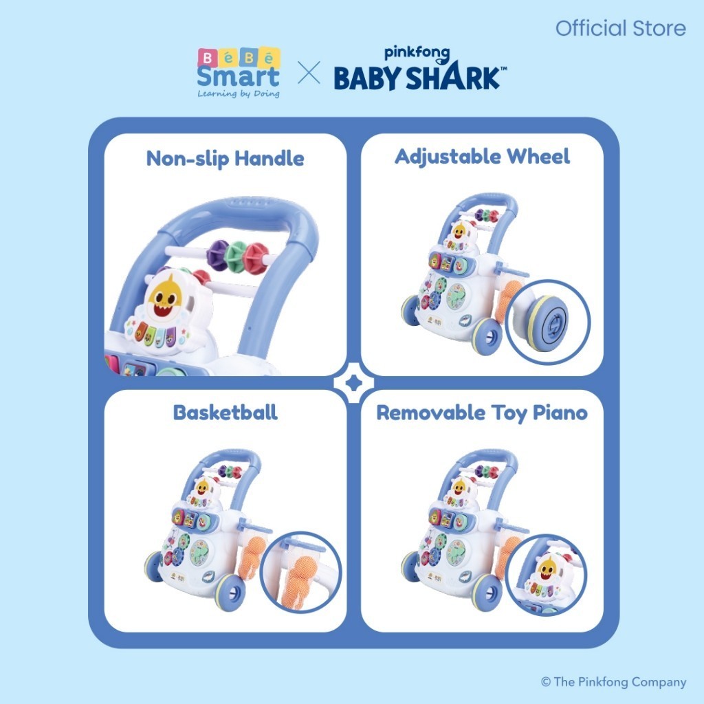 BEBE SMART Smart Baby Walker Pink Fong Baby Shark / Push Walker / Dorongan Bayi / Dorongan Bayi Belajar Jalan