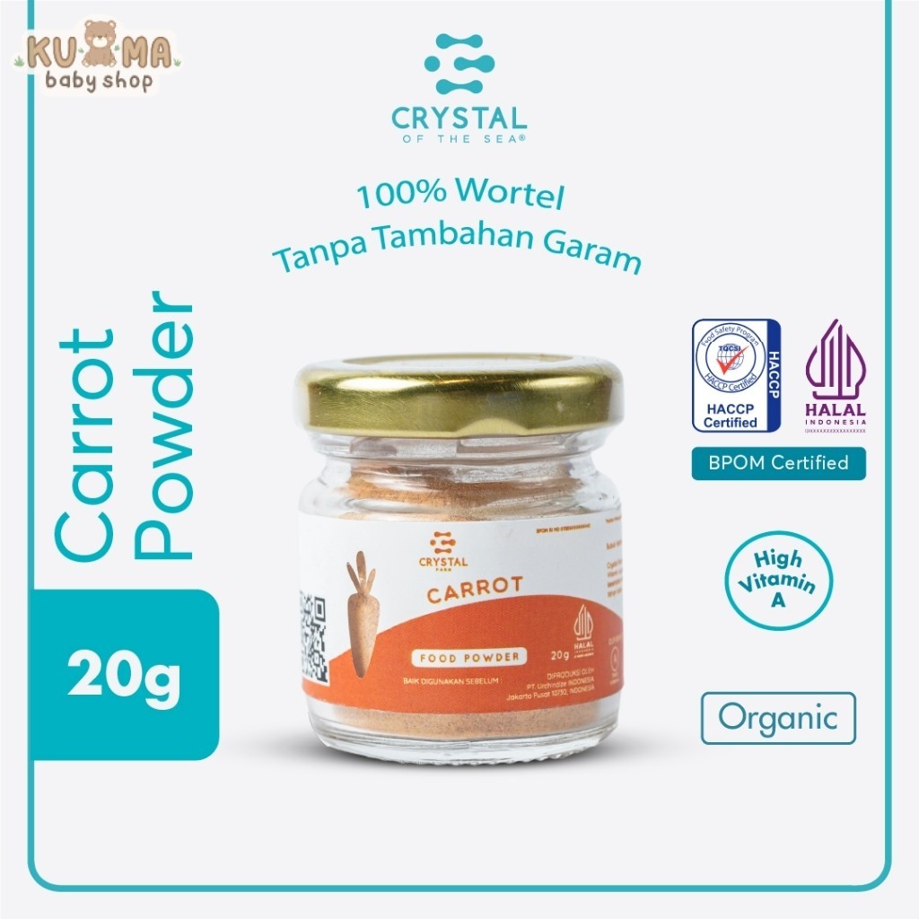 Crystal Farm | Carrot Food Powder (20gr) / Bubuk Sayuran Wortel / Bumbu MPASI Natural / Bubuk Tabur Gizi Non MSG Sehat / Vegetable Powder Vitamin Mata dan Kulit / Perisa Alami Makanan Minuman / Smoothies Juice Powder