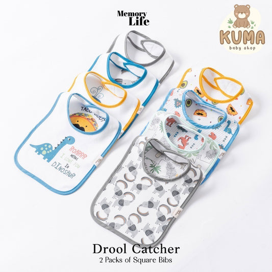 MemoryLife - Drool Catcher 2 Set Square Bib | Celemek Bayi Slabber - MemoryLife Essentials