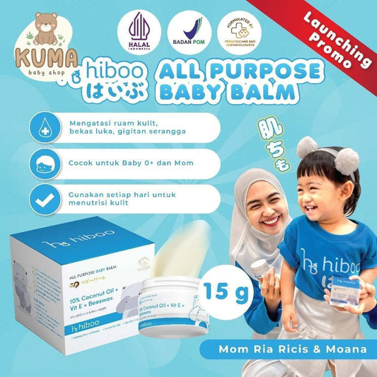 hiboo All Purpose Baby Balm 15g with 10% Coconut Oil Vit E Beeswax - Japan Natural Nourishing Calming Moisturizer - Balsem Salep Anak Bayi Ruam Popok Skincare A11