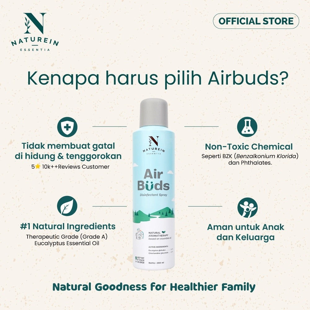 Naturein AirBuds Air Disinfectant Spray 280ml Anti Germs & Soft Scent