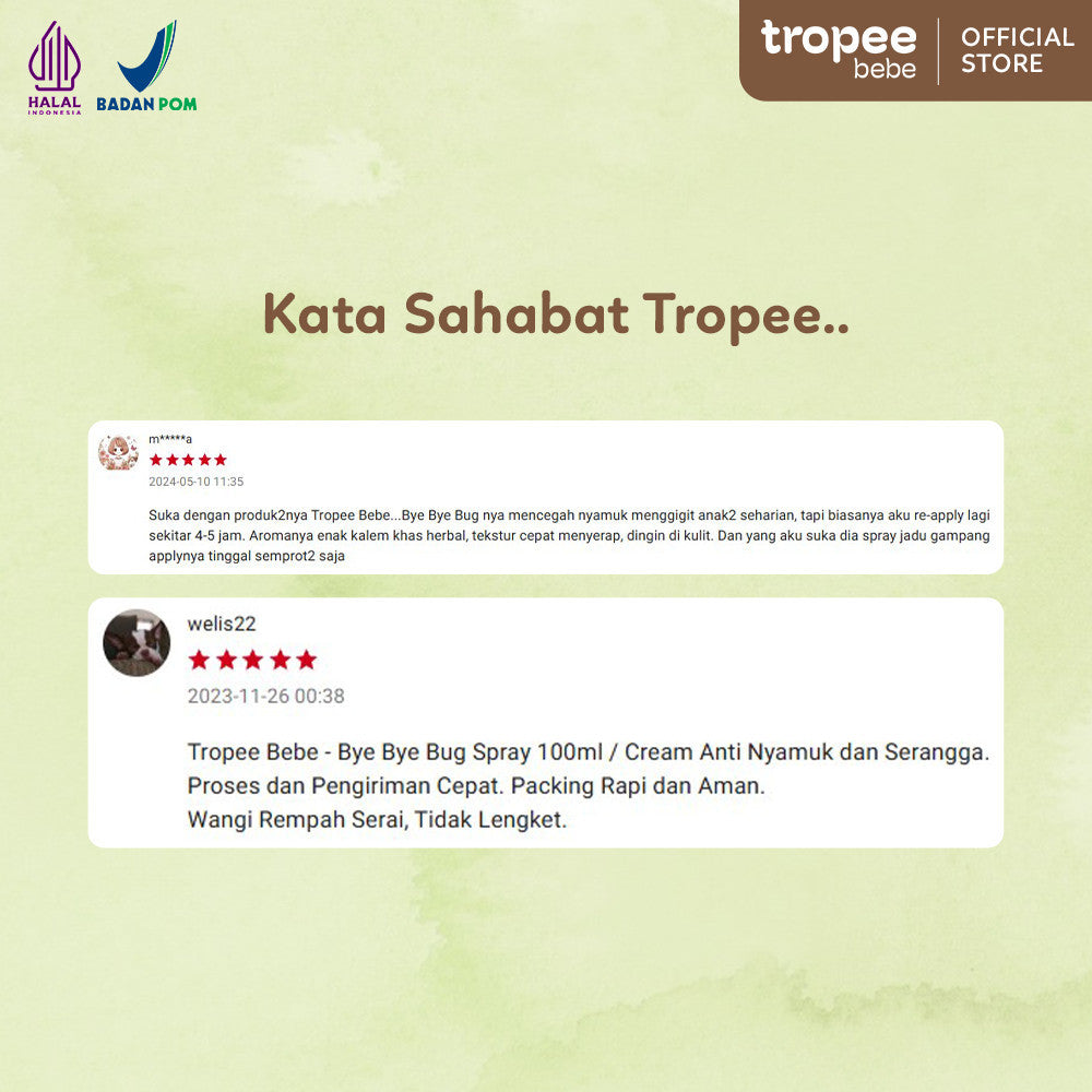 Tropee Bebe Bye Bye Bug Spray 100ml | Spray Anti Nyamuk dan Serangga