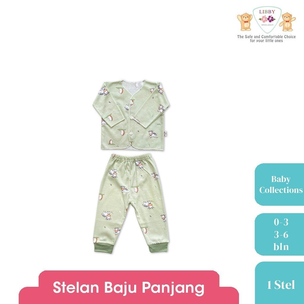 LIBBY Setelan Piyama Baju Kancing Newborn Laki Laki Perempuan Unisex Motif Baby Collections (1 Stel)