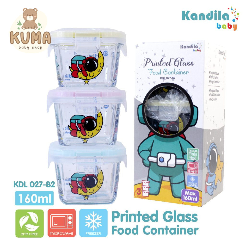 KANDILA BABY GLASS FOOD CONTAINER UKURAN 160ML / KDL 027-B2 / WADAH MAKANAN MPASI / KOTAK MAKANAN BAHAN KACA