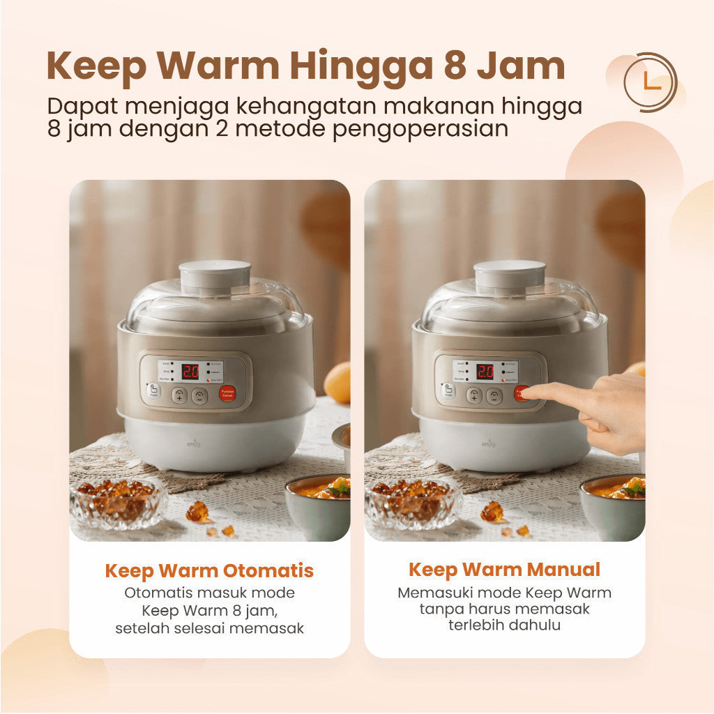 Emily Slow Cooker + Steamer 0,8 Lt ESC-37006 / MPASI Cooker / Panci MPASI