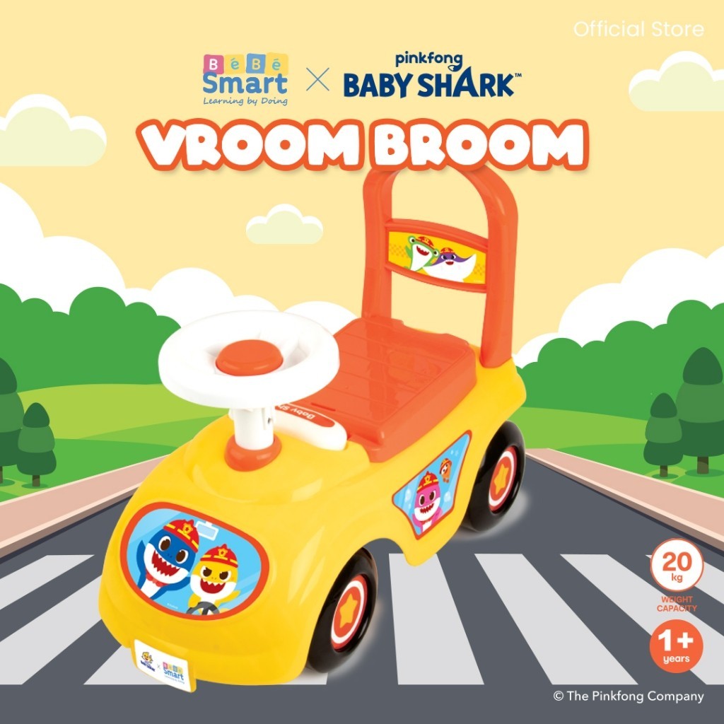 BEBE SMART Vroom Broom Ride On Pink Fong Baby Shark / Mobil Anak Bisa Dinaiki / Mainan Anak / Mobil Mobilan