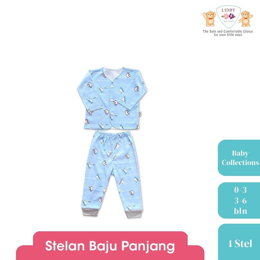 LIBBY Setelan Piyama Baju Kancing Newborn Laki Laki Perempuan Unisex Motif Baby Collections (1 Stel)