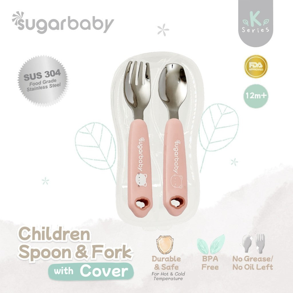 Sugar Baby Stainless Steel Children Spoon & Fork with Cover / Sendok Garpu Stainless Sugarbaby dengan penutup/case