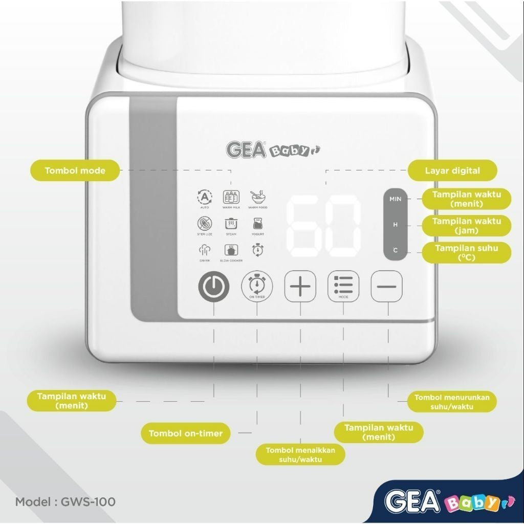 GEA Baby Multifunction Warmer Sterilizer Dryer  GWS 100 / penghangat susu / sterilisasi / slow cooker GWS-100 Steril