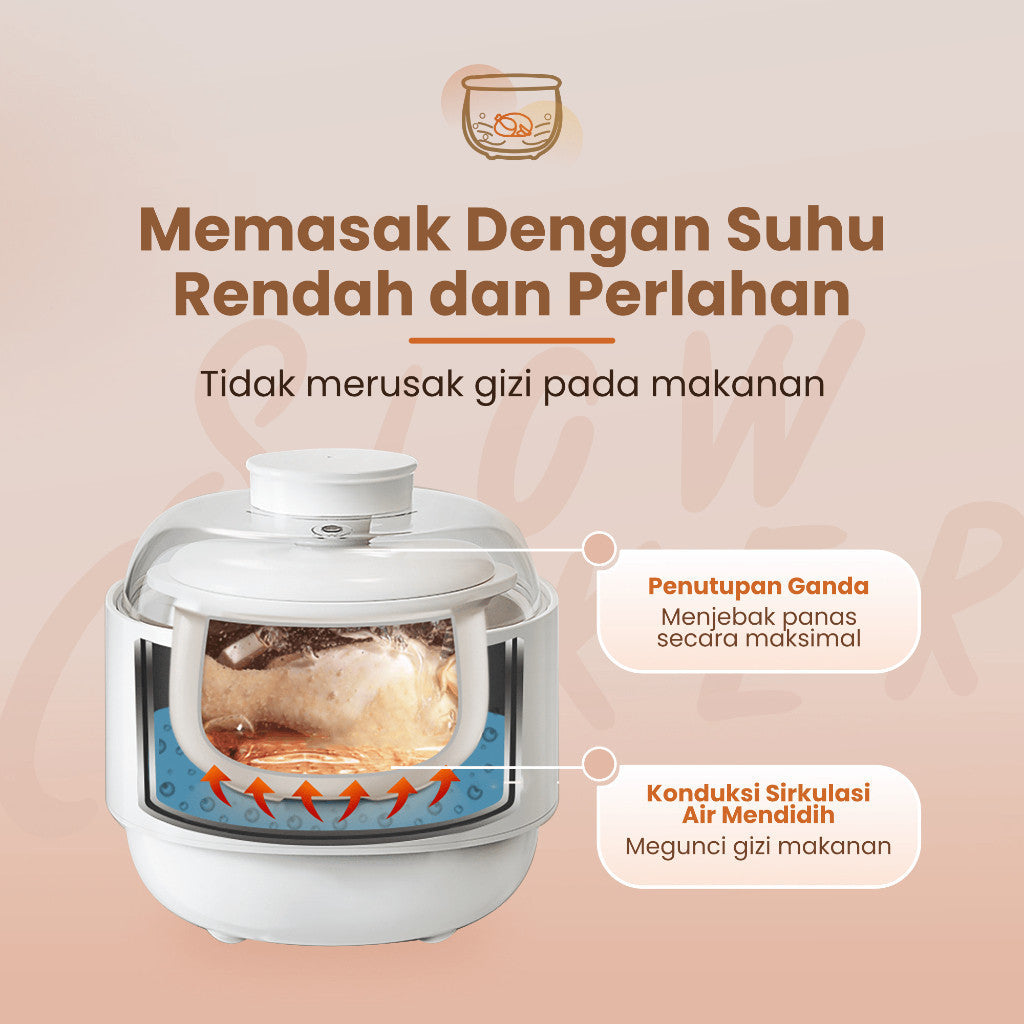 Emily Slow Cooker + Steamer 0,8 Lt ESC-37006 / MPASI Cooker / Panci MPASI