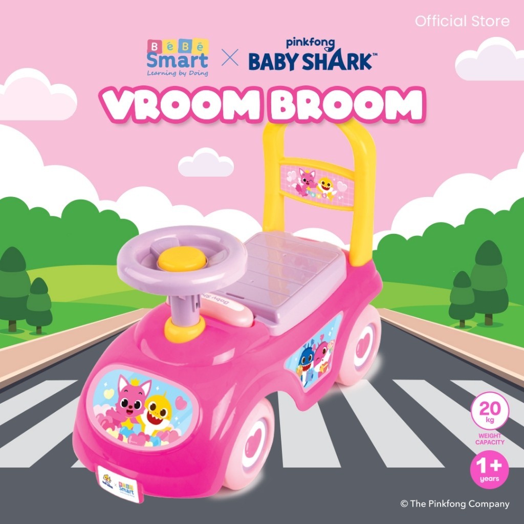 BEBE SMART Vroom Broom Ride On Pink Fong Baby Shark / Mobil Anak Bisa Dinaiki / Mainan Anak / Mobil Mobilan