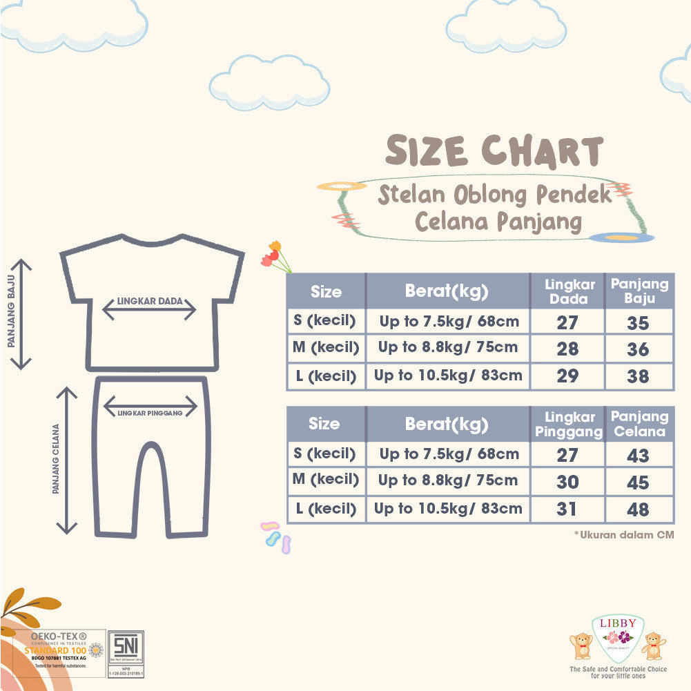 LIBBY Setelan Piyama Panjang Anak Laki Laki Perempuan Motif Baby Collections (1 stel)