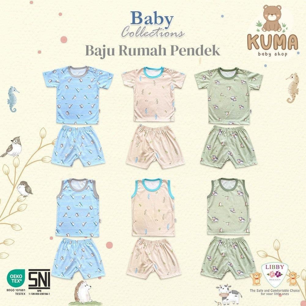 LIBBY  Setelan Piyama Oblong Pendek Anak Laki Laki Perempuan Motif Baby Collections (1 stel)