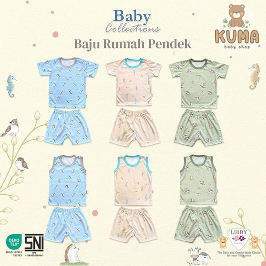 LIBBY  Setelan Piyama Oblong Pendek Anak Laki Laki Perempuan Motif Baby Collections (1 stel)