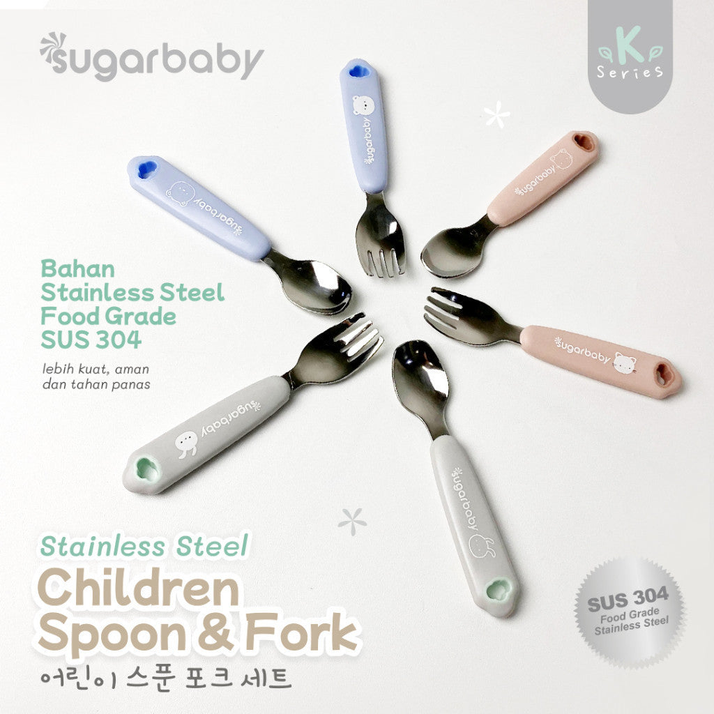 Sugar Baby Stainless Steel Children Spoon & Fork with Cover / Sendok Garpu Stainless Sugarbaby dengan penutup/case