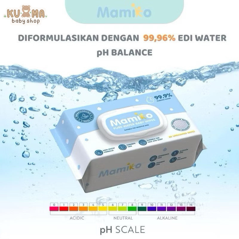 MAMIKO Wipes Pure Water 80s Tissue Basah Bayi Mamiko Air Murni isi 80 lembar