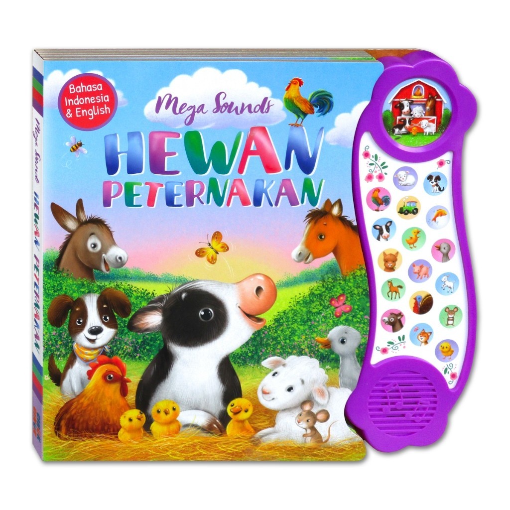 Mega Sounds Hewan Peternakan 18 tombol suara (Bilingual: Bahasa Indonesia & Inggris) Sound book - Buku bersuara - Board book [Ginukginuk]