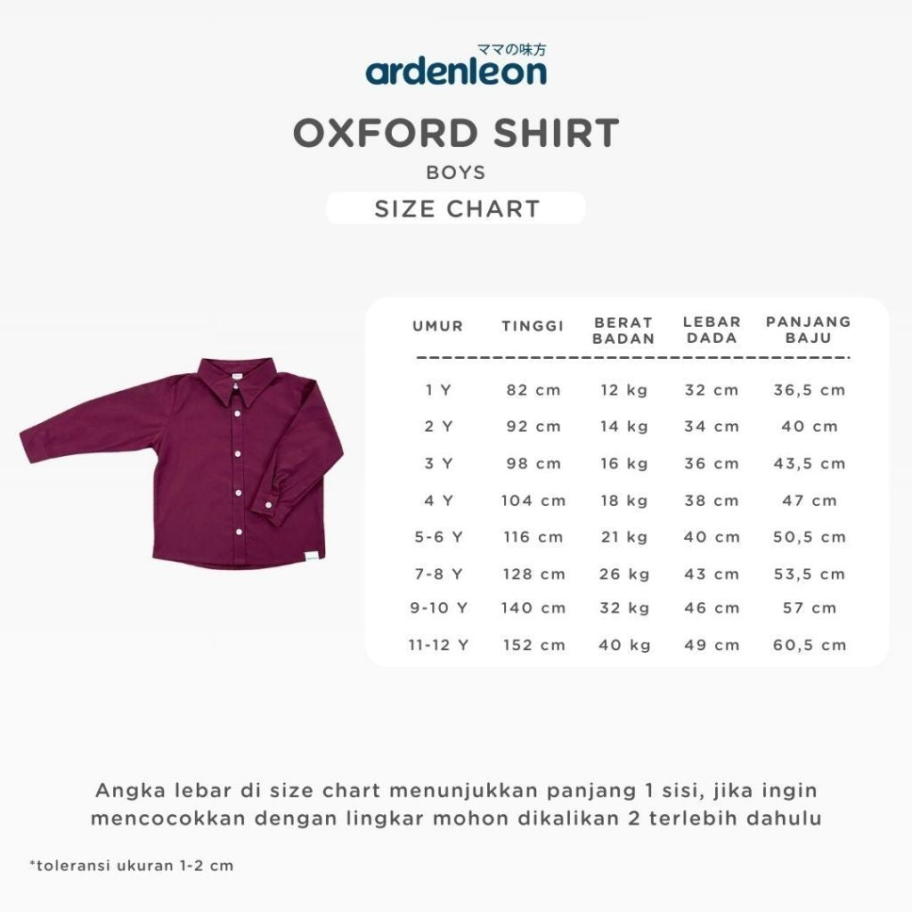 ARDENLEON Atasan Kemeja Anak Laki Laki Oxford Shirt 1 - 5 Tahun