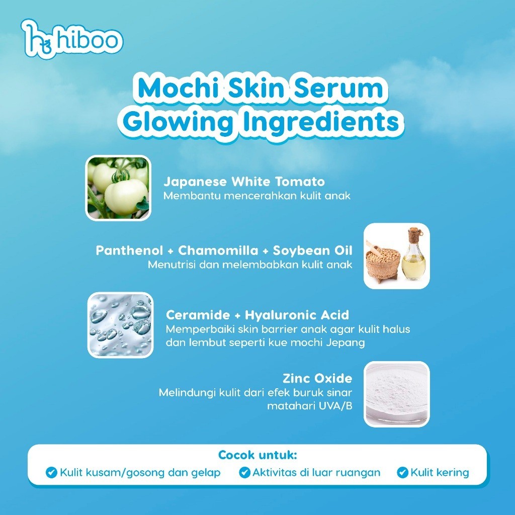 Hiboo Mochi Glow Baby Serum with Japanese White Tomato 2 in 1 Face Cream Bayi & Body Lotion Bayi 50 ml - Skincare Bayi Newborn Cream Wajah Bayi Whitening Cream C22