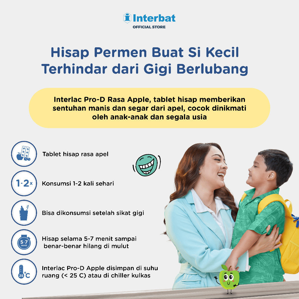 Interlac Pro D Lozenges Tablet Hisap Rasa Apel - 3 blister @ 10 tablet