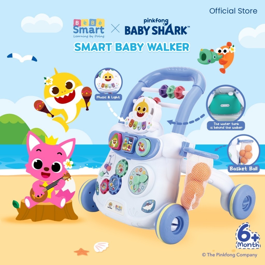 BEBE SMART Smart Baby Walker Pink Fong Baby Shark / Push Walker / Dorongan Bayi / Dorongan Bayi Belajar Jalan