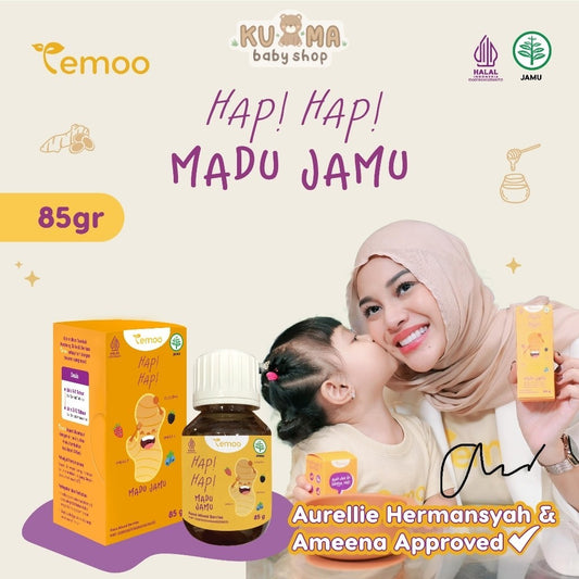 Temoo Hap Hap Madu Jamu 85 gr - Vitamin Penggemuk Badan Anak & Vitamin Otak Anak Cerdas Daya Ingat - Obat Nafsu Makan Gemuk Berat Badan Balita Suplemen Makanan T11