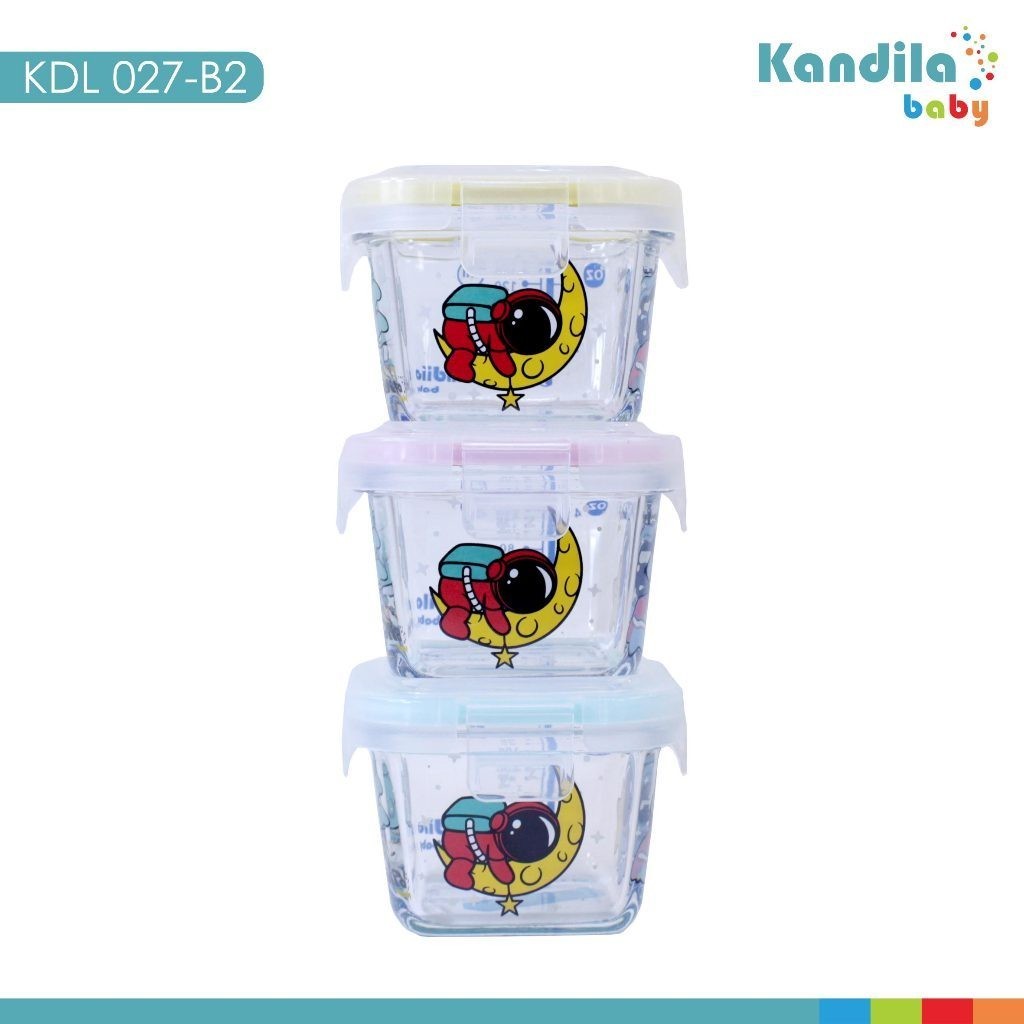 KANDILA BABY GLASS FOOD CONTAINER UKURAN 160ML / KDL 027-B2 / WADAH MAKANAN MPASI / KOTAK MAKANAN BAHAN KACA