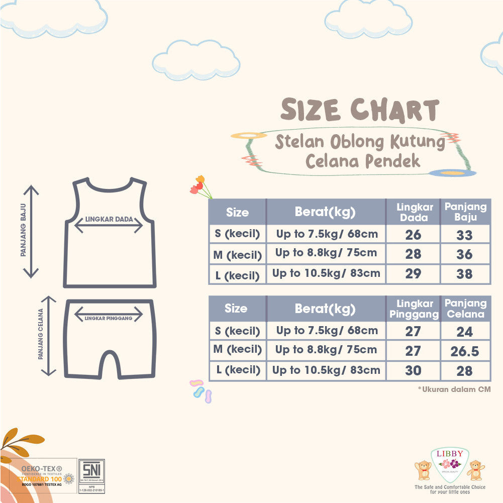 LIBBY  Setelan Piyama Oblong Pendek Anak Laki Laki Perempuan Motif Baby Collections (1 stel)
