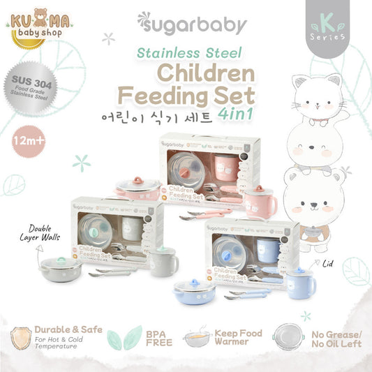 Sugar Baby Stainless Steel Children Feeding Set 4in1 (K-Series)/Set Alat Makan Bayi/Perlengkapan MPASI Bayi Anak