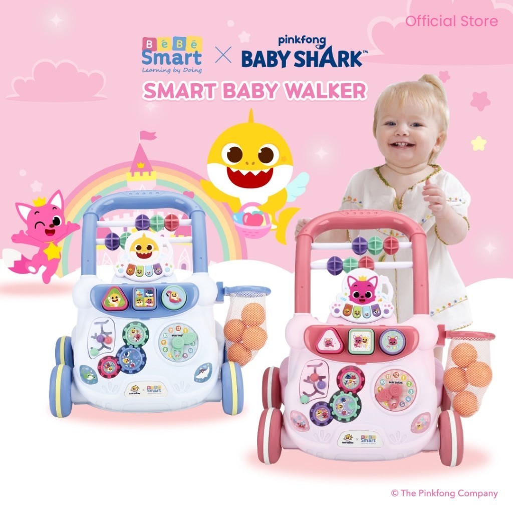 BEBE SMART Smart Baby Walker Pink Fong Baby Shark / Push Walker / Dorongan Bayi / Dorongan Bayi Belajar Jalan