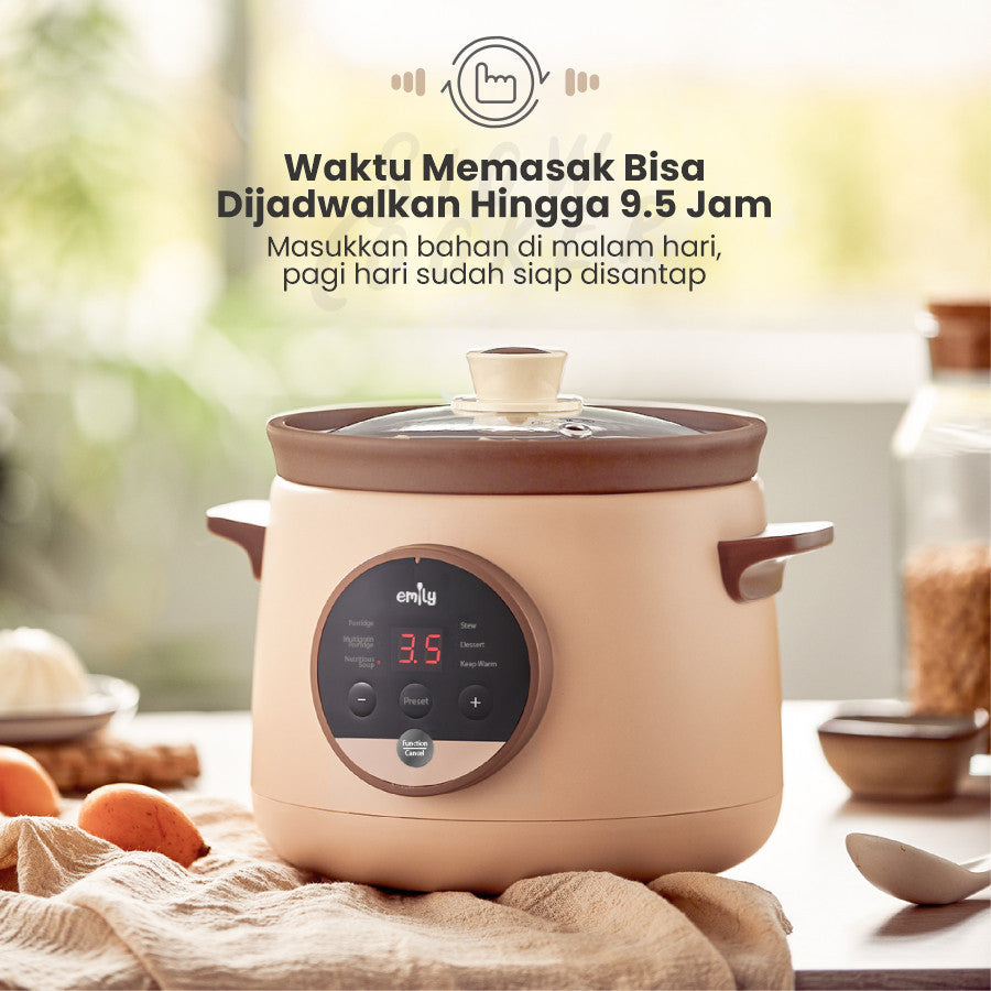 Emily Slow Cooker Claypot 1.5L - Slow Cooker Tanah Liat Baby & Family Food Maker | Panci Tanah Liat | MPASI Cooker | Panci MPASI ESC 39008