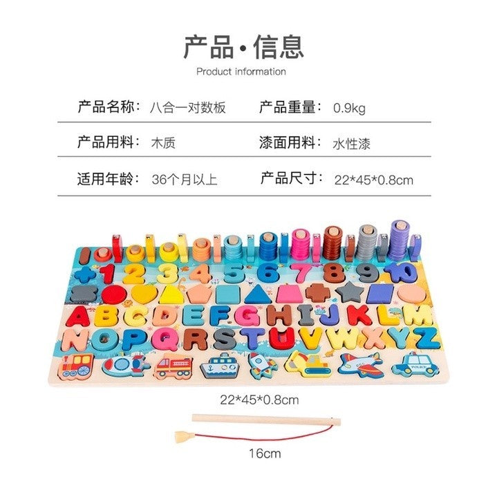 Mainan Edukasi 7in1 Puzzle Kayu Anak Huruf dan Angka Pancing Ikan Montessori Wooden Toys