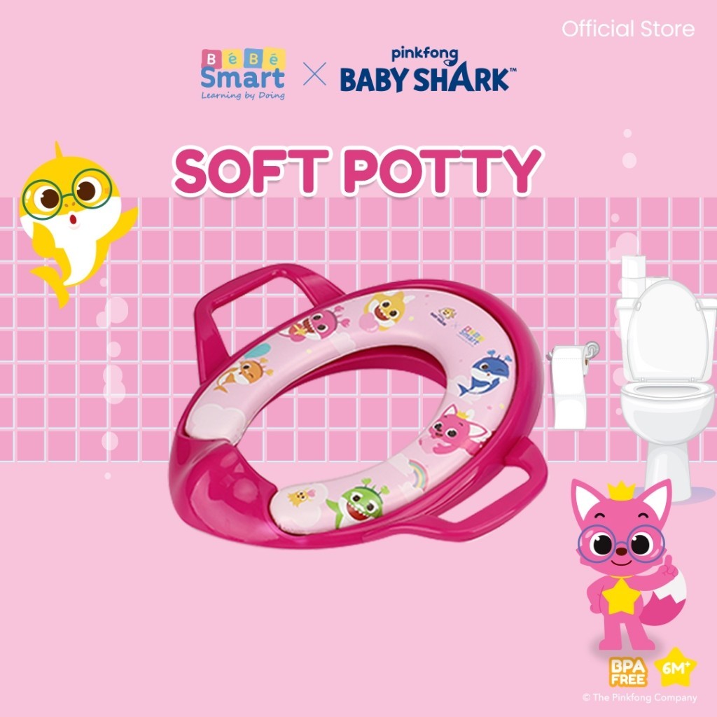 BEBE SMART Pinkfong Pink fong Dudukan Toilet Training Anak Baby Shark / Soft Potty Toilet Seat With Handle / Potty Seat