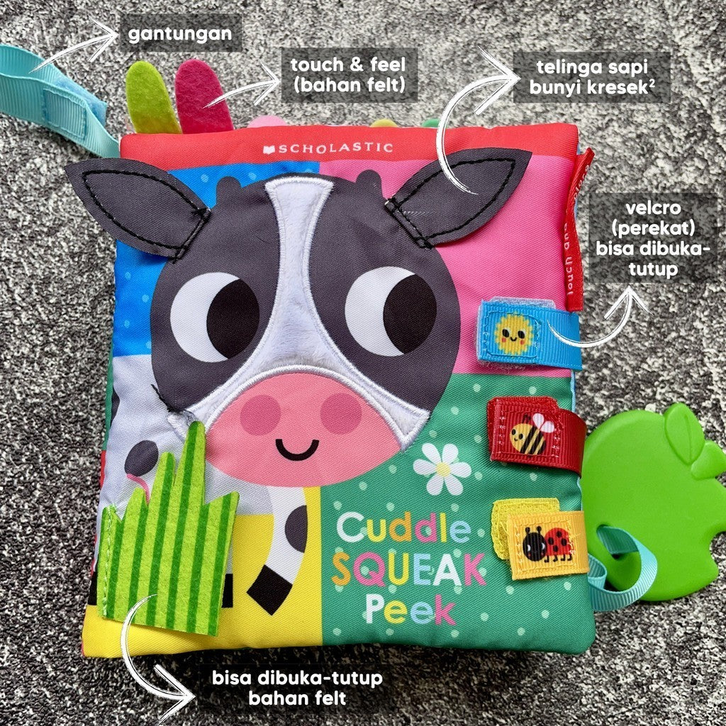 Interactive Baby Softbook / Buku Kain Bayi Interaktif - Shake Look Touch & Cuddle Squeak Peek
