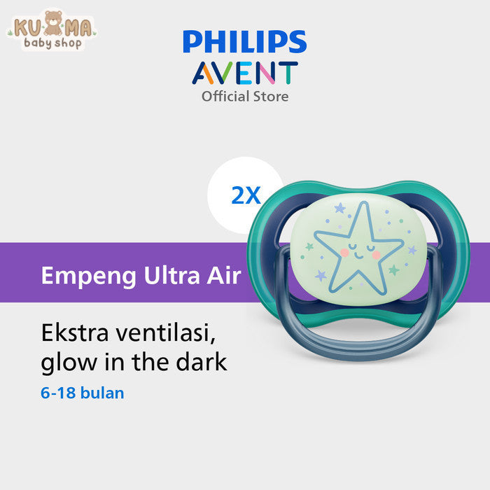 Philips Avent | Empeng Bayi / Soother Bayi | Ultra Air Glow In The Dark | Empeng dengan Ekstra Ventilasi | Character | 6-18M