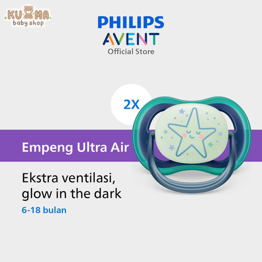 Philips Avent | Empeng Bayi / Soother Bayi | Ultra Air Glow In The Dark | Empeng dengan Ekstra Ventilasi | Character | 6-18M