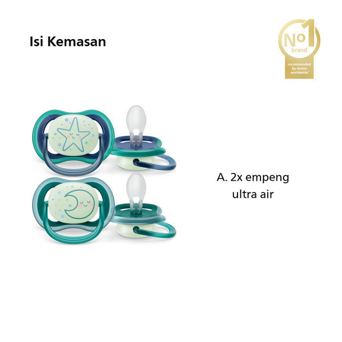 Philips Avent | Empeng Bayi / Soother Bayi | Ultra Air Glow In The Dark | Empeng dengan Ekstra Ventilasi | Character | 6-18M