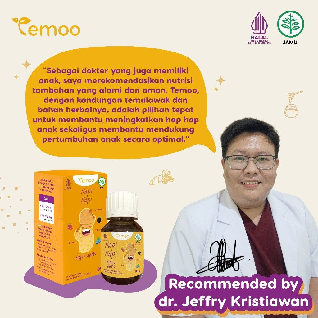 Temoo Hap Hap Madu Jamu 185 gr - Vitamin Penggemuk Badan Anak & Vitamin Otak Anak Cerdas Daya Ingat - Obat Nafsu Makan Gemuk Berat Badan Balita Suplemen Makanan T22