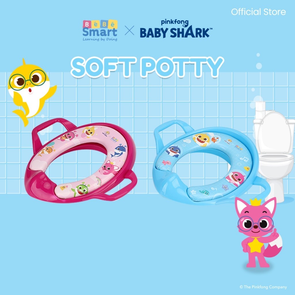 BEBE SMART Pinkfong Pink fong Dudukan Toilet Training Anak Baby Shark / Soft Potty Toilet Seat With Handle / Potty Seat