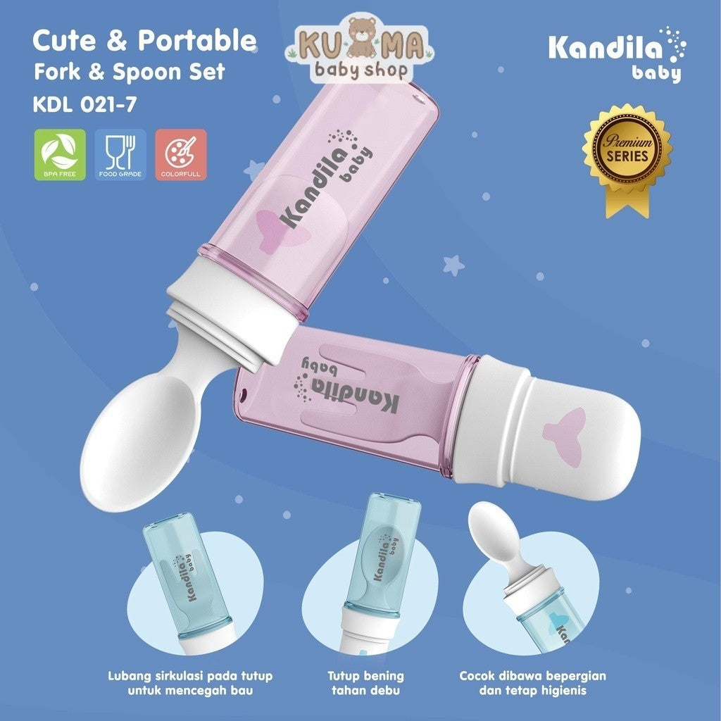 KANDILA CUTE & PORTABLE FORK & SPOON / KDL 021-7 / GARPU & SENDOK PORTABLE UNTUK ANAK BAYI