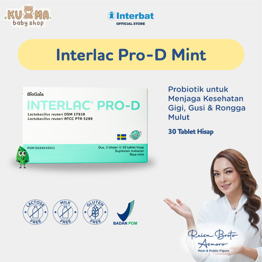 Interlac Pro D Lozenges Tablet Hisap Mint - 3 Strip @ 10 tablet