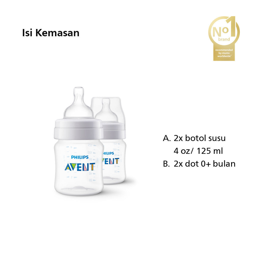 Philips Avent Bottle Anti-Colic 4OZ SCY100/02 Botol Susu Dot Bayi Anti Kolik 2pcs