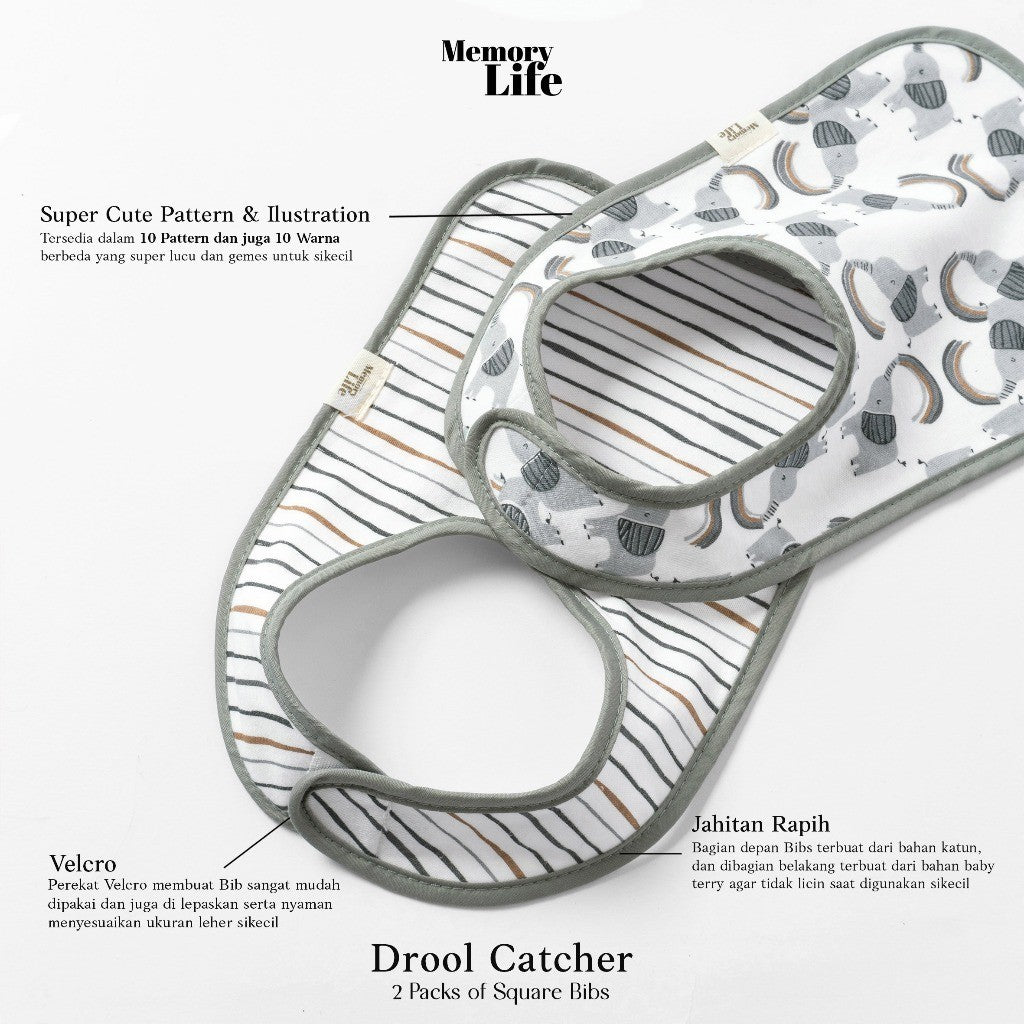 MemoryLife - Drool Catcher 2 Set Square Bib | Celemek Bayi Slabber - MemoryLife Essentials