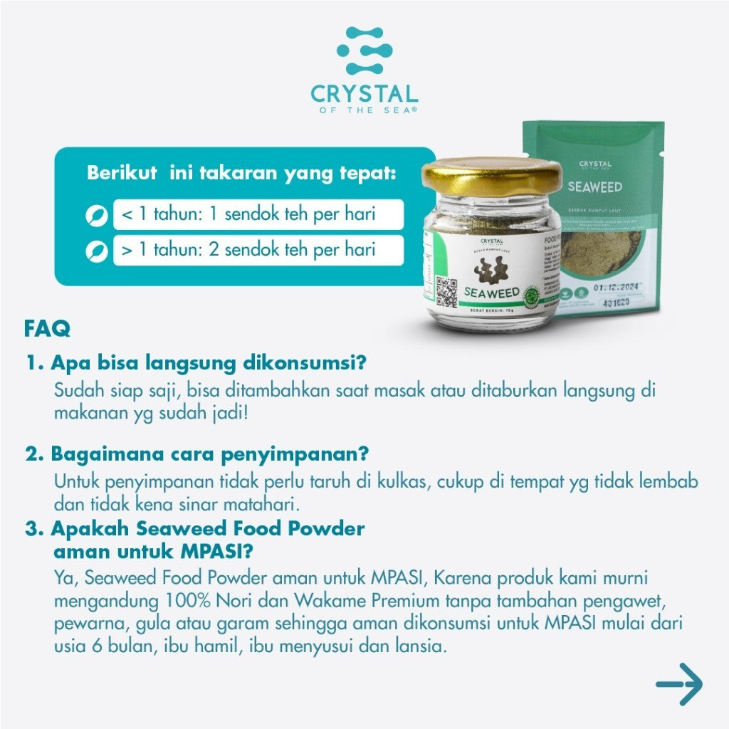 Crystal of the Sea | Seaweed Powder (10GR) / Bubuk Rumput Laut / Bubuk Nori - Taburan Sup MPASI NON MSG