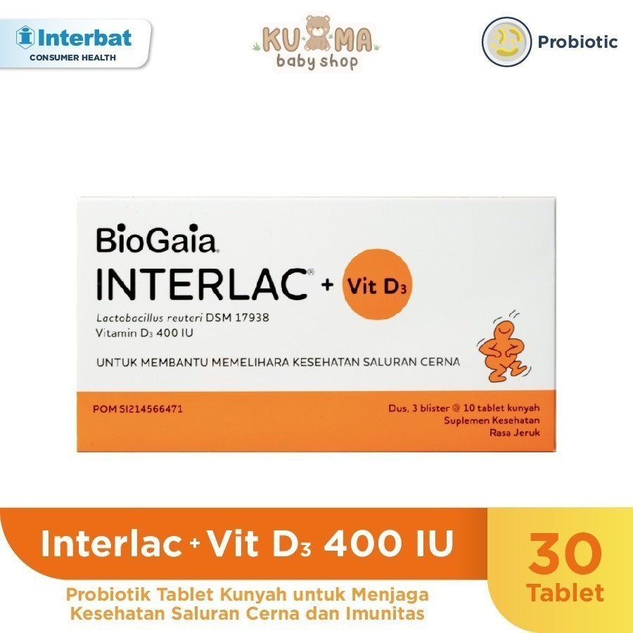 Interlac Probiotik + Vit D3 400 IU - 3 Strip @ 10 Tablet