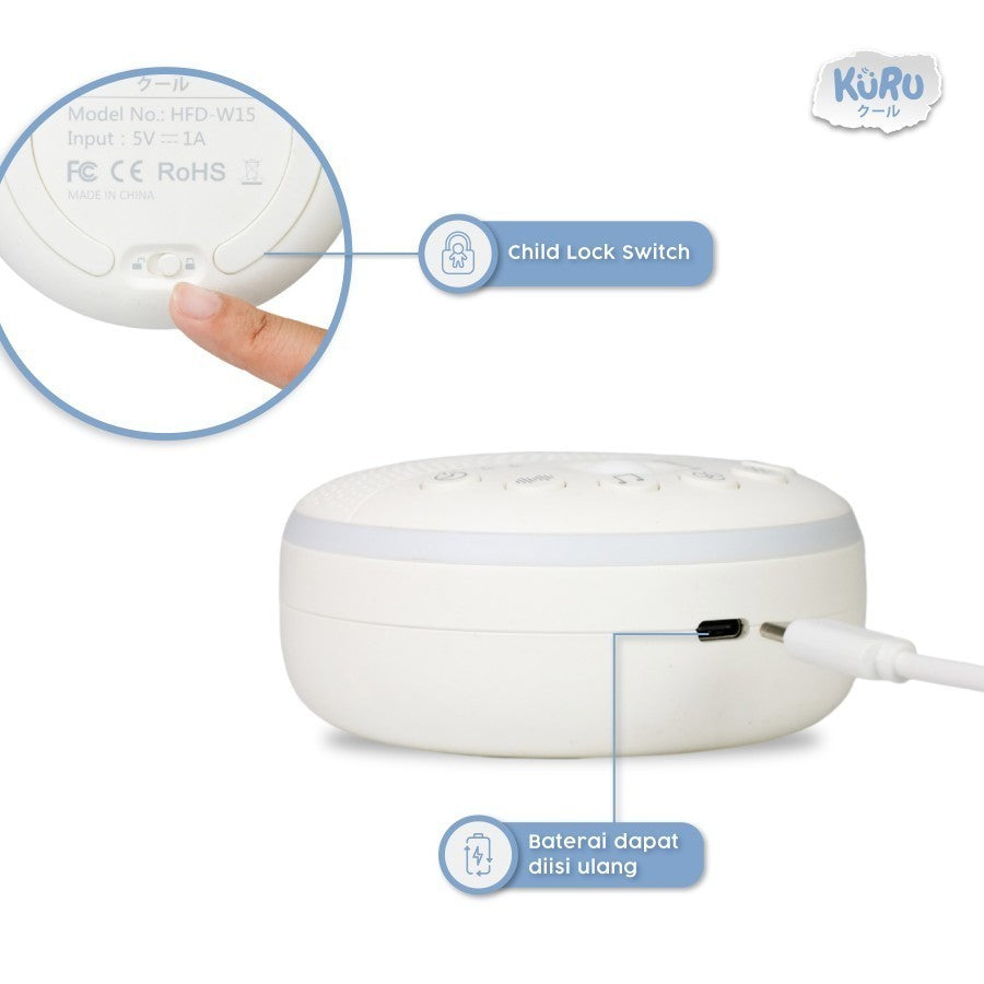 KURU W15 Portable Baby White Noise Sound Machine Shusher with LED Night Lamp