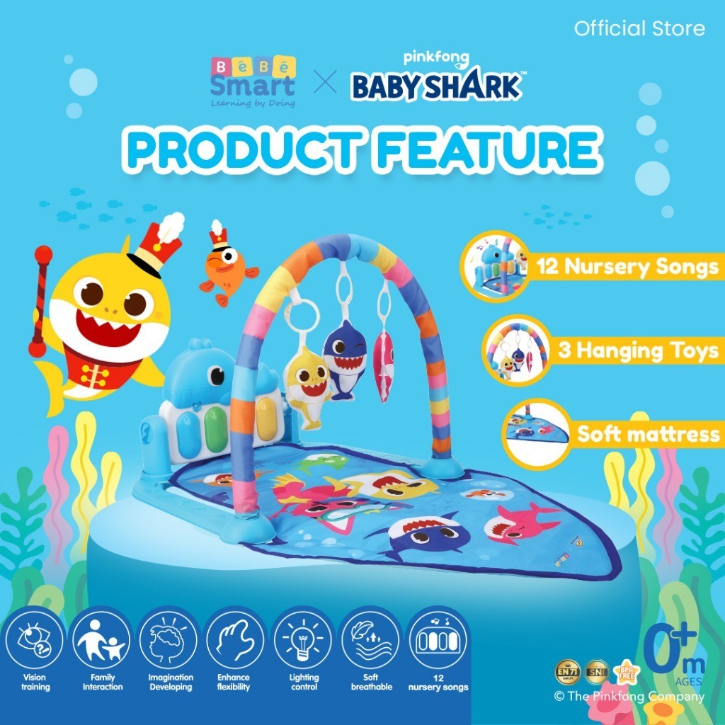 BEBE SMART Pink fong Baby Shark Baby Play Gym / Play Gym Bayi / Playmate Bayi / Piano Playmat / Piano Playgym